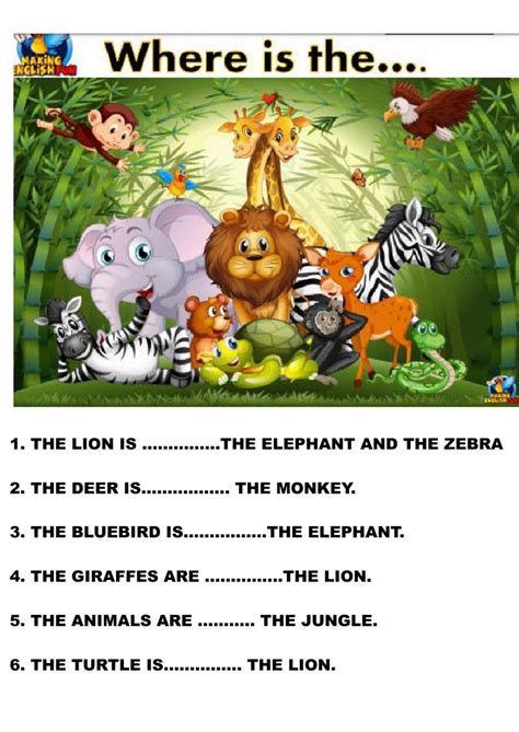 prepositions  place animals worksheet