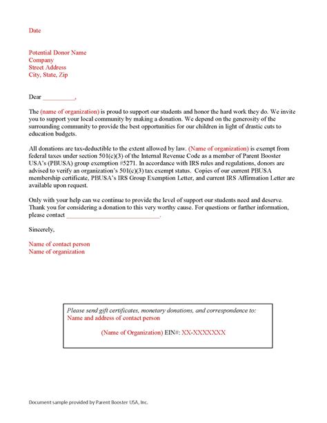 donation solicitation letter template parent booster usa