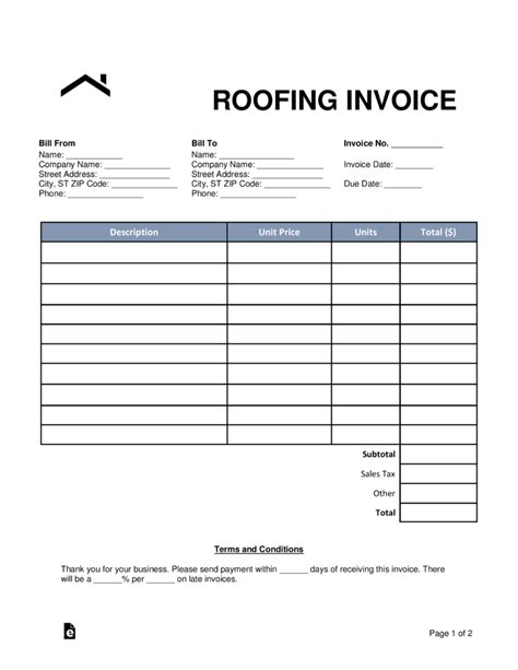 roofing invoice template word  eforms