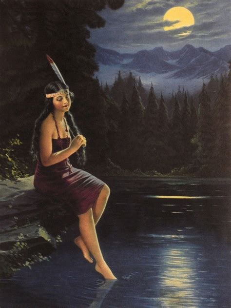 Indian Maiden In The Moonlight Circa 1917 Calendarart Vintage