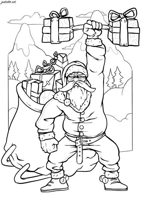 body building santa christmas adult coloring pages