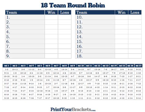 team  robin printable tournament bracket