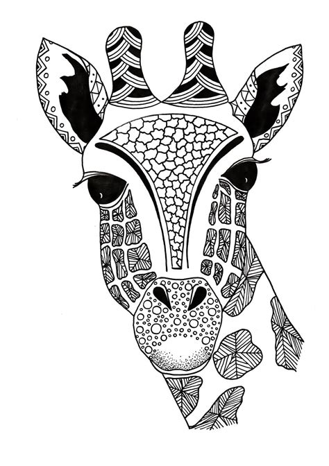 zentangle giraffe printable coloring page allfreepapercraftscom