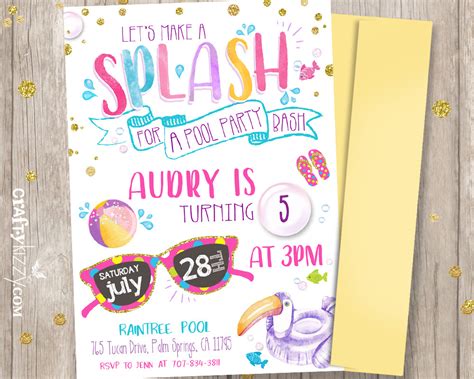 pool party st birthday invitations lets   splash invitation