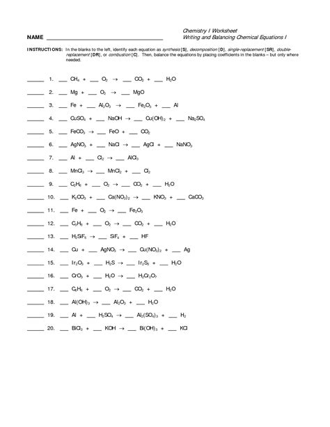 chemfiesta balancing equations practice worksheet printable