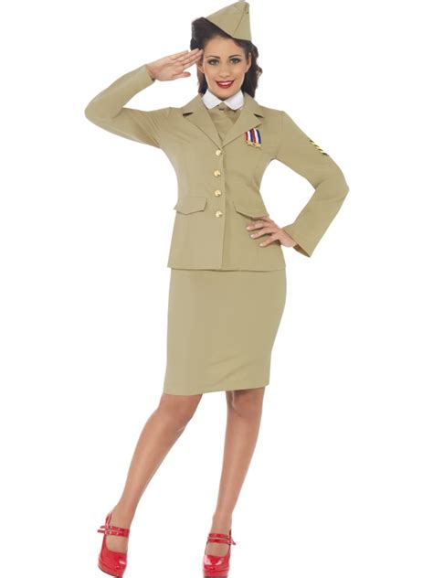 1940s Wwii Sexy Army Officer Uniform Ladies Fancy Dress Costume Party