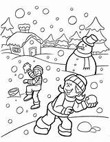 January Coloring Pages Playing Snow Children Printable sketch template