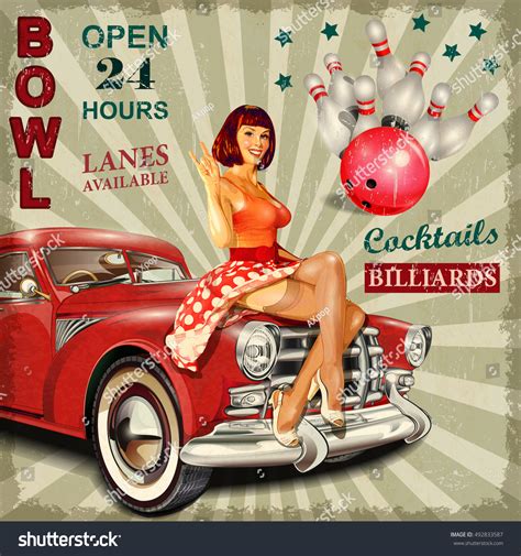 bowling vintage poster pinup girl retro stock vector 492833587 shutterstock