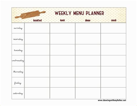printable menu templates    weekly planner template
