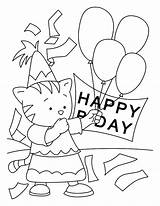 Coloring Birthday Pages Happy Balloons Printable Kitty Holding Cat Little Rocks Kids Color sketch template