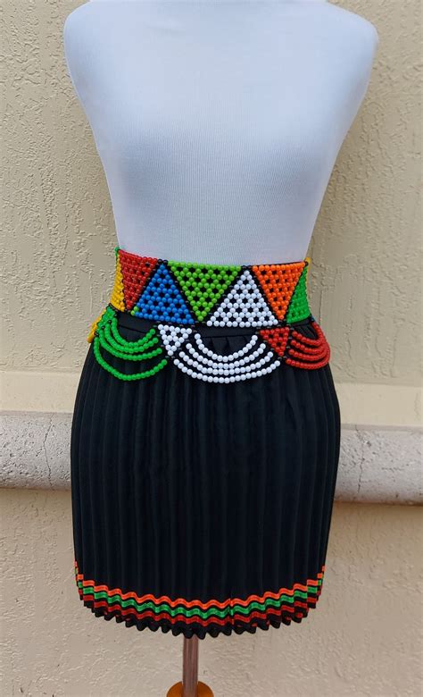 skirts women`s black traditional zulu skirt and beaded belt pleated
