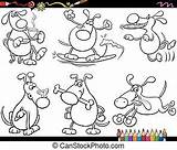 Coloring Dogs Tails Wagging Cartoon Vector sketch template