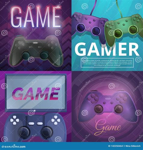 joystick game banner set cartoon style stock vector illustration  gamepad joypad