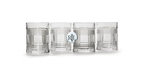 Crystal Double Old Fashioned Glasses Ralph Lauren Glen Plaid