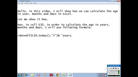 calculate age  years months  days  excel youtube