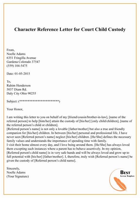 letter  court template inspirational character reference letter