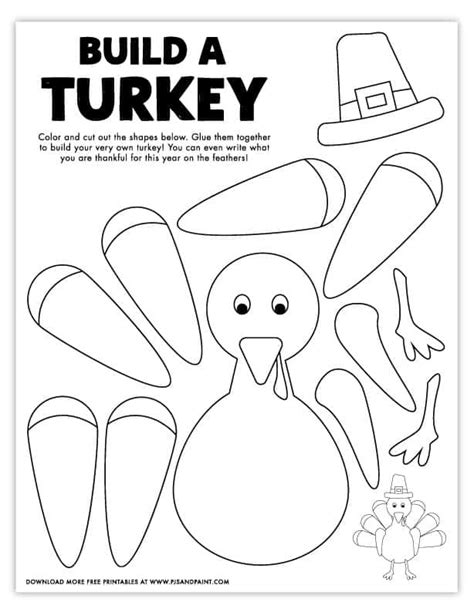 printable build  turkey coloring page pjs  paint