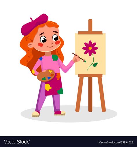 girl artist character painting  easel kids vector image