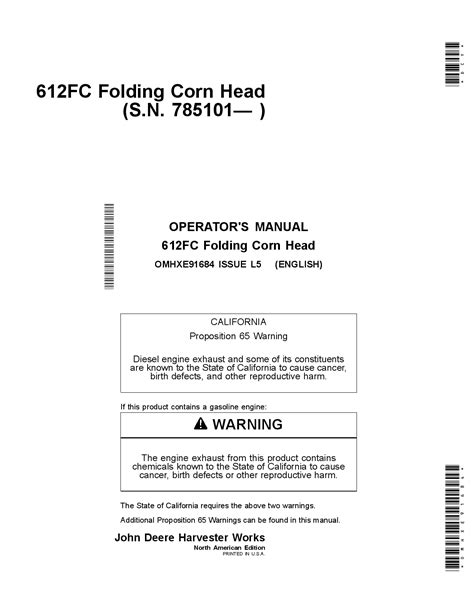 john deere fc folding corn head  omhxe operators  maintenance manual