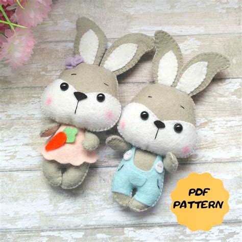 felt bunny pattern woodland stuffed animal pattern easy sewing etsy