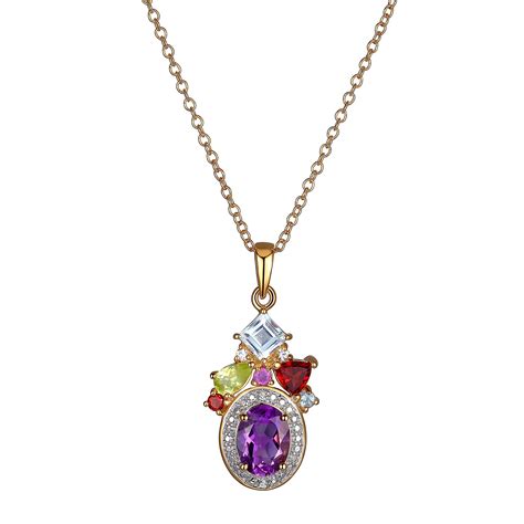 ct multi natural semi precious stone pendant diamonds  gold