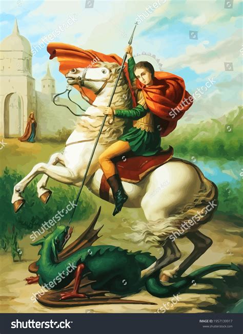 st george legend warrior dragon illustration stock illustration