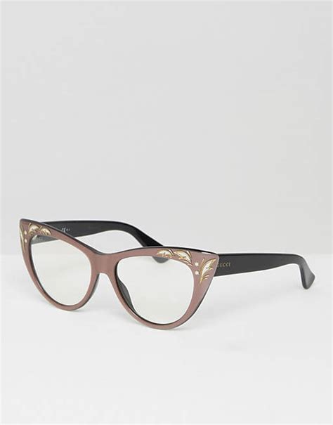 Gucci Clear Cat Eye Glasses With Embroidered Frame Asos