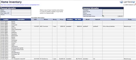 home contents inventory list template inventory list template