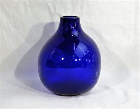 Vintage Cobalt Blue Vase Blown Glass Small Round Globe Kitchen Decor