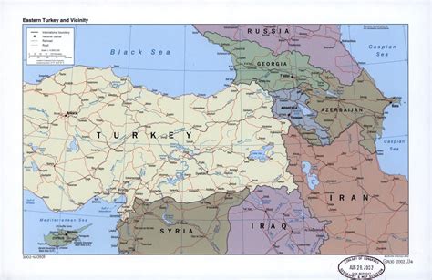 large detailed political map  eastern turkey  vicinity  roads