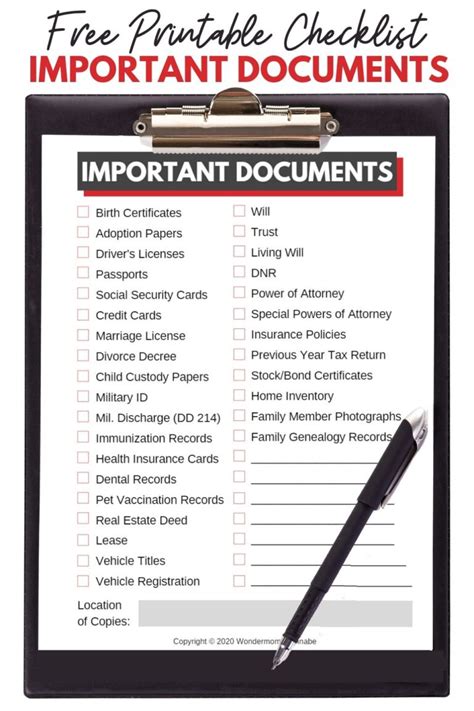 printable important documents checklist   estate planning