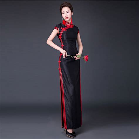 2018 long cheongsam sexy qipao black oriental style dresses traditional