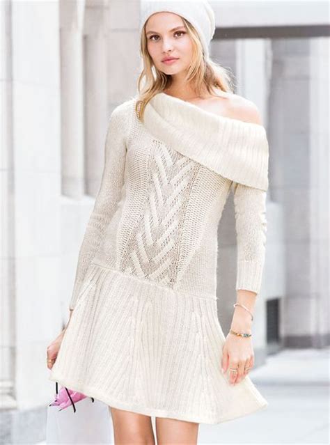 Victoria S Secret Cowl Neck Sweater Dress In White Ivory
