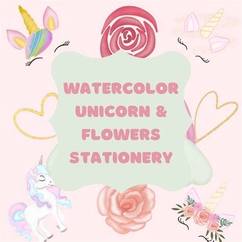 unicorn printable stationery paper unicorn printable etsy