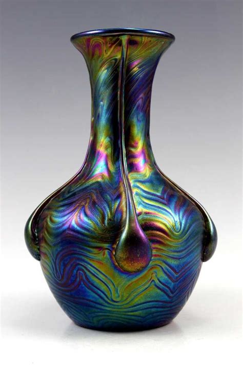 Gorgeous Bohemian Art Deco Glass Vase Czech Iridescen