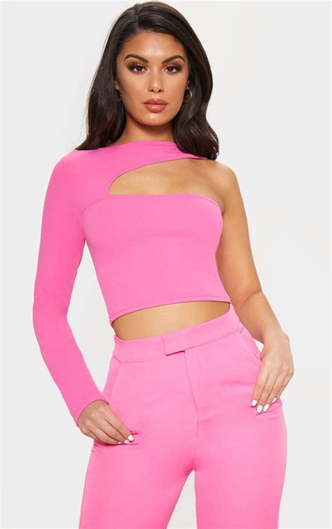 Hot Pink One Shoulder Cut Out Top Tops Prettylittlething Aus