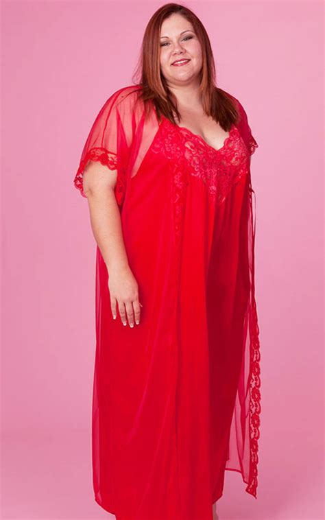 Plus Size Nightgown Elegant Red Nightgown Peignoir Set