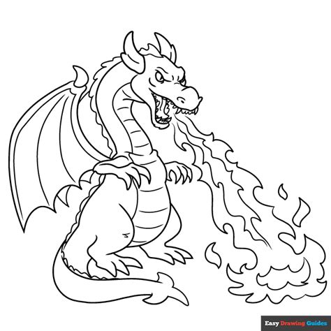 fire breathing dragon coloring page easy drawing guides