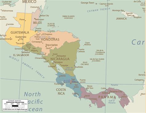 central american political map zone map