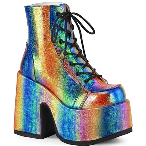 rainbow iridescent chunky platform boots gothic boots  women