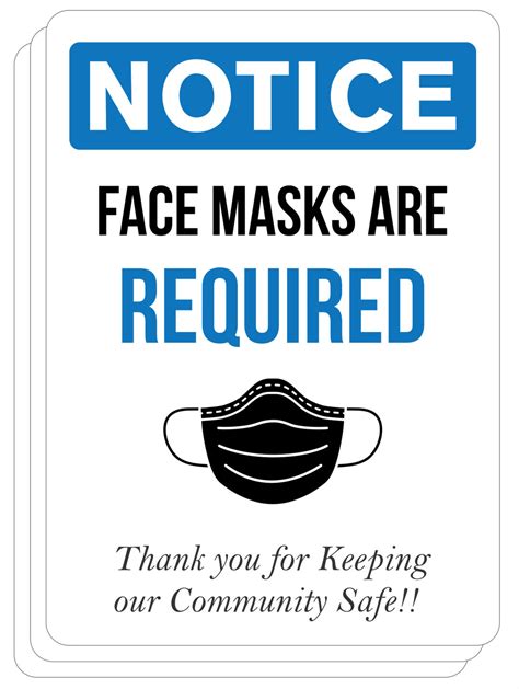 notice face masks required sign blue