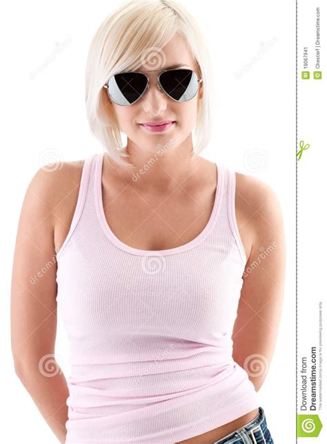 blonde woman wearing sunglasses stock image image of hair looking