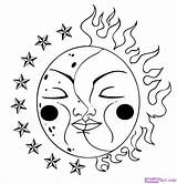 Moon Sun Coloring Pages Stars Draw Celestial Clipart Drawing Trippy Drawings Step Tattoo Printable Outline Adults Nature Kids Para Good sketch template