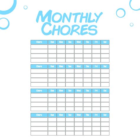 blank monthly chore chart printables  charts  blank chore chart