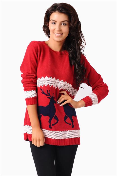 funky xmas ladies jumper ideal   christmas party features  reindeer print jumpers