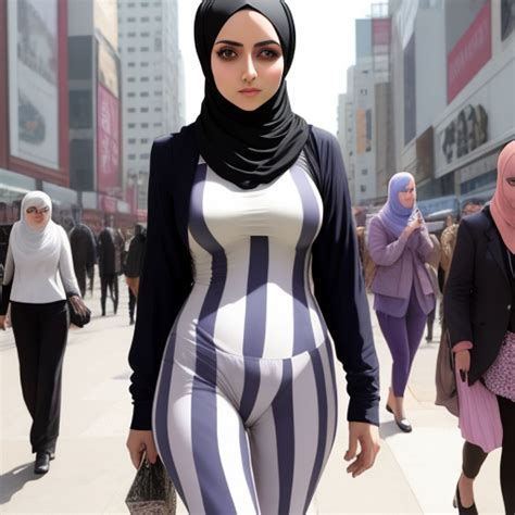 ai art generator do texto photo of a hijab girl in public striping