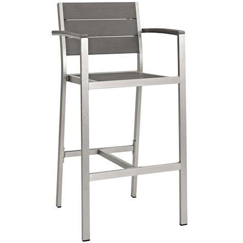 Shore Bar Stool Outdoor Patio Aluminum Set Of 2 Silver Gray Arm Chairs