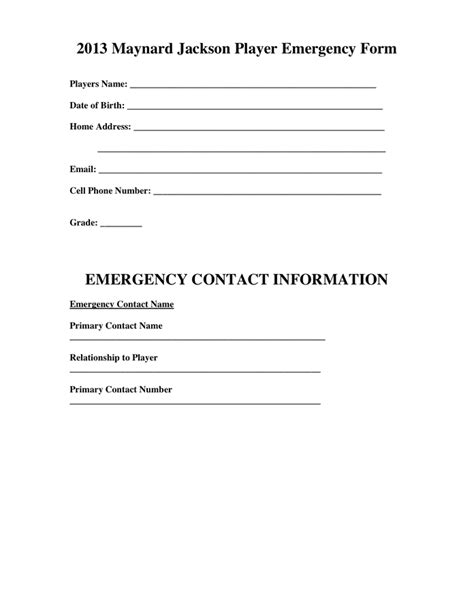 sample emergency contact information  word   formats
