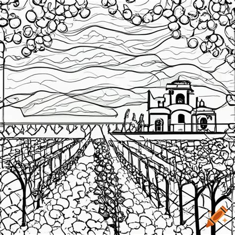 coloring page   vineyard landscape  grape pickers  craiyon