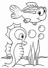Coloring Pages Animals Cute Easy Ocean Fish Seahorse Print Puffer Color Pdf sketch template